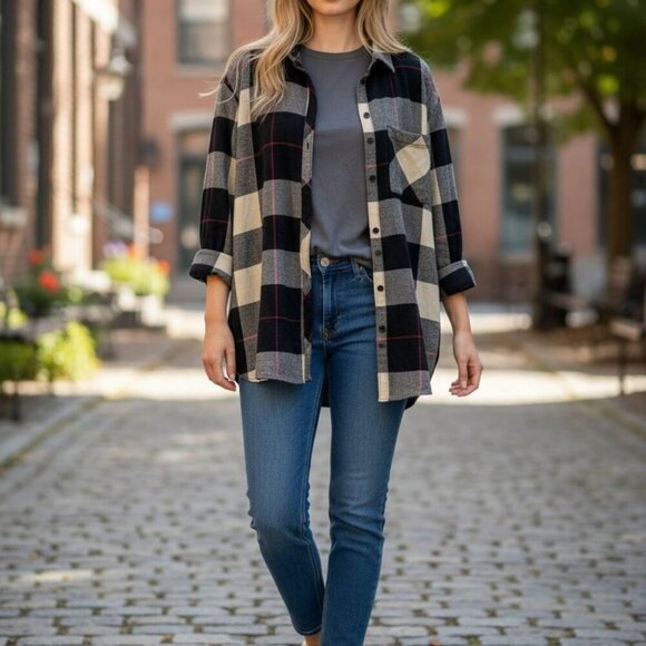 Anthropologie Oversized Plaid Cotton Flannel Shirt | Size L | $129 Original - Picture 4 of 5